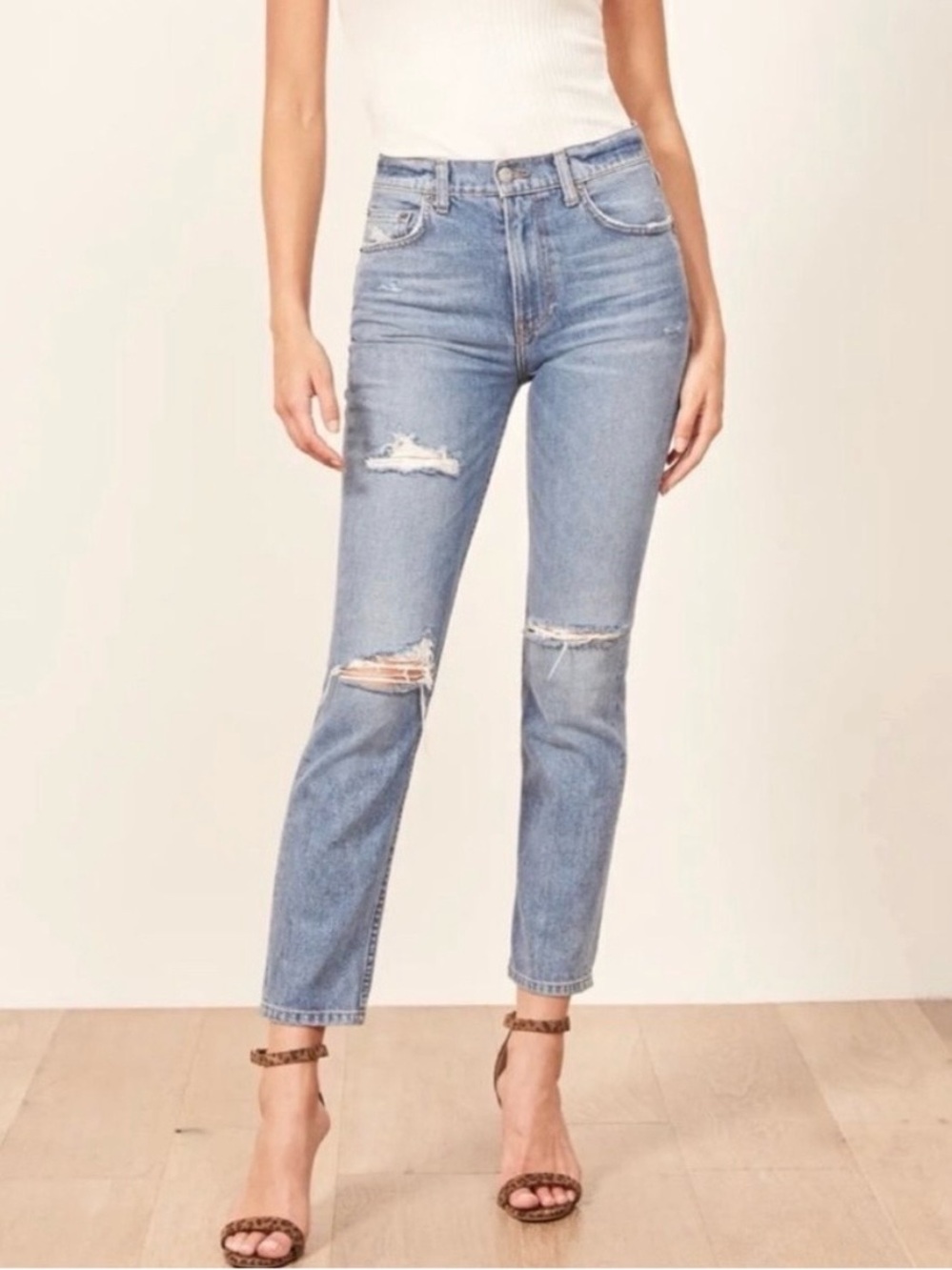 Reformation Jeans Julia High Rise Cigarette Antigua Wash Distressed 27